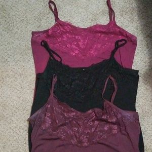 3 Stretchy tanks with lace - wine, black, and plum